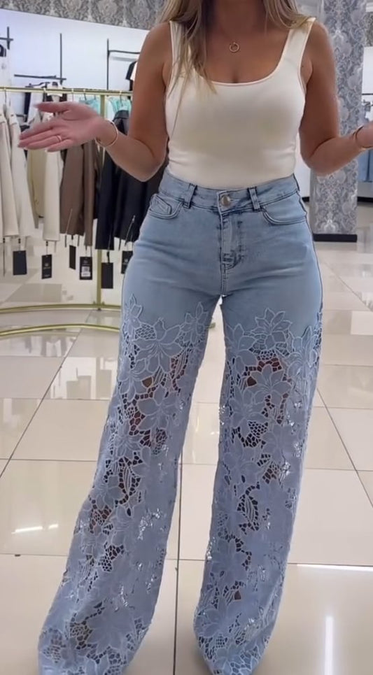 Eleganta damjeans med spetsdetaljer