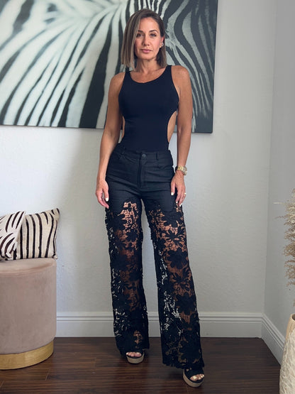 Svarta jeans med spets