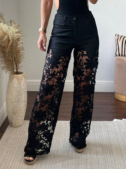 Svarta jeans med spets