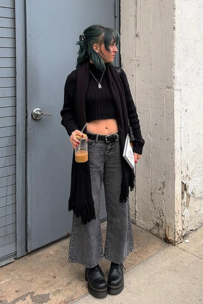 JAYCIE CLASSIC LOWRISE WIDE LEG JEANS - KOLSVART