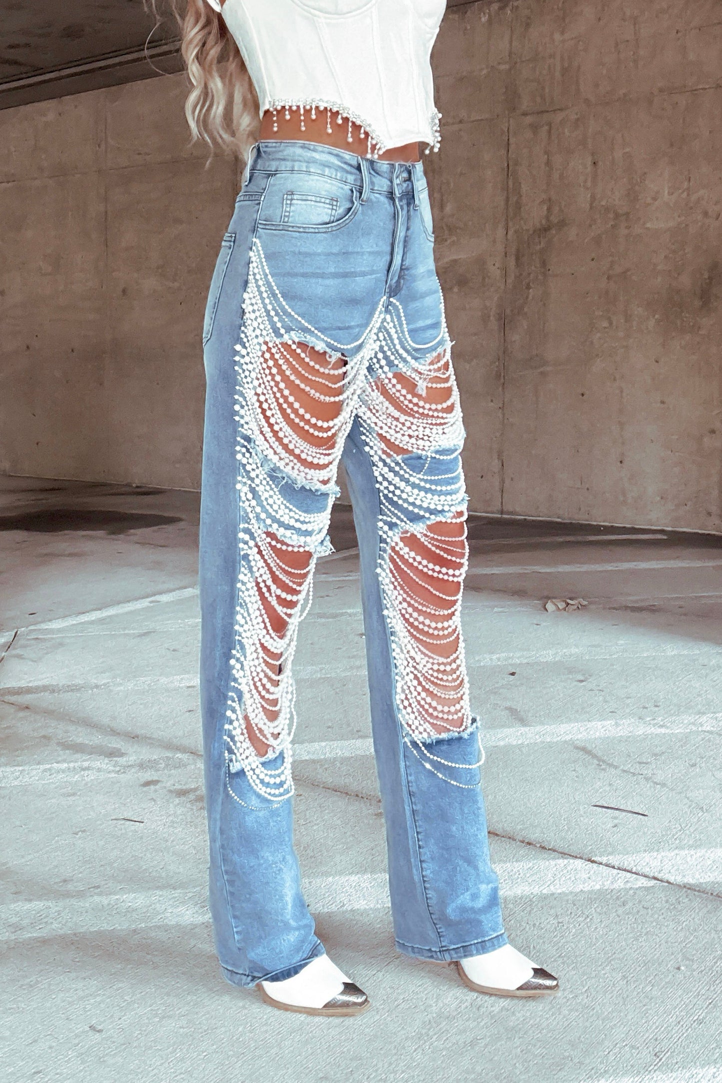 "Luca pärl- och strassjeans"