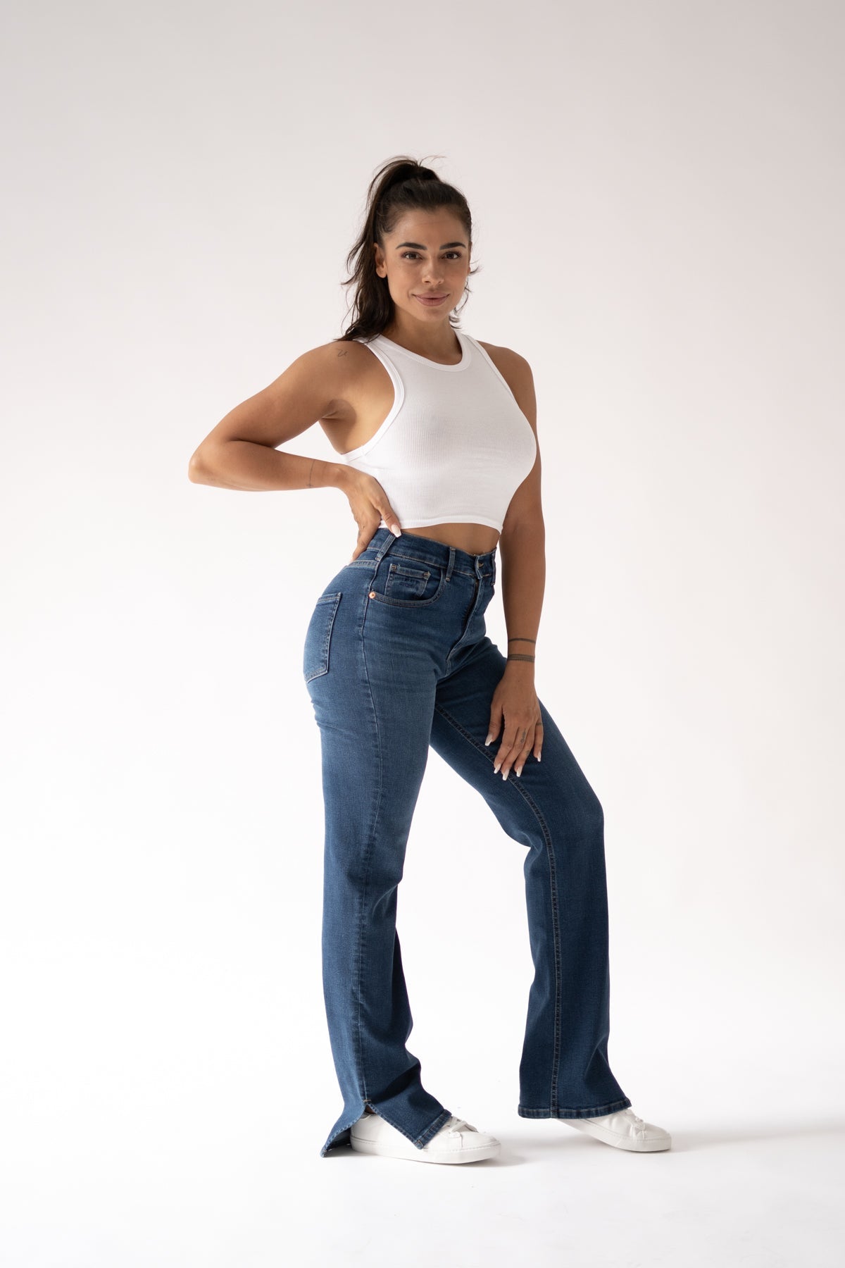 Dam byxor med hög midja - mörkblå