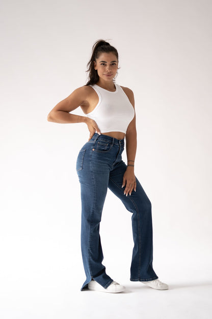 Dam byxor med hög midja - mörkblå