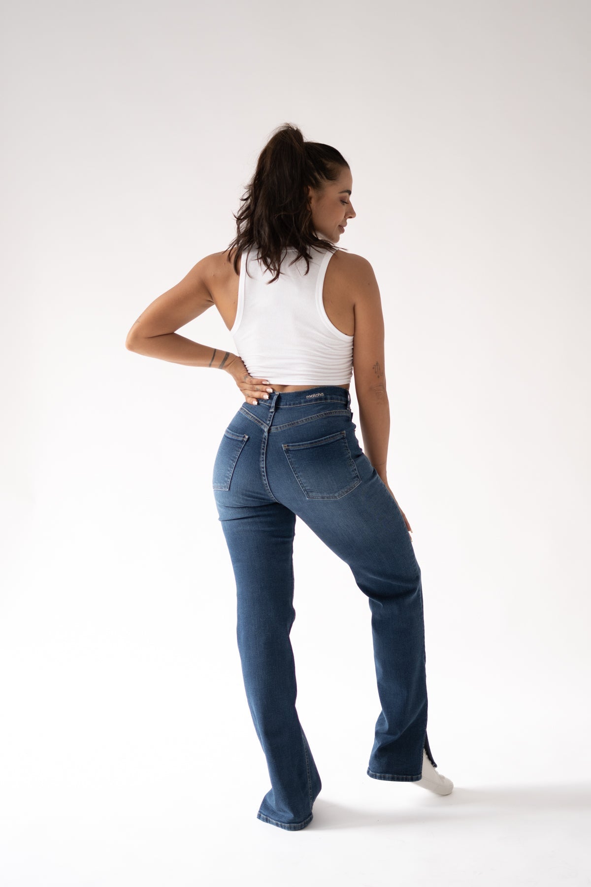 Dam byxor med hög midja - mörkblå